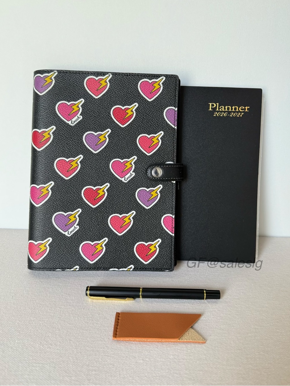 NWT Coach Heart Bolt Print Notebook w/ Insert & Planner Black/Red CW543